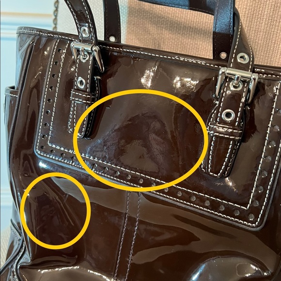 PRICE DROP *make offer*COACH Patent Leather Chocolate Brown Shoulder Bag - Used - Picture 8 of 11